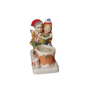 Christmas Carolers Candle Holder Boy Girl Porcelain Vintage 1982 WA Taiwan